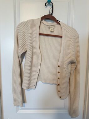 Women's Cream Ribbed Button-Front Sweater